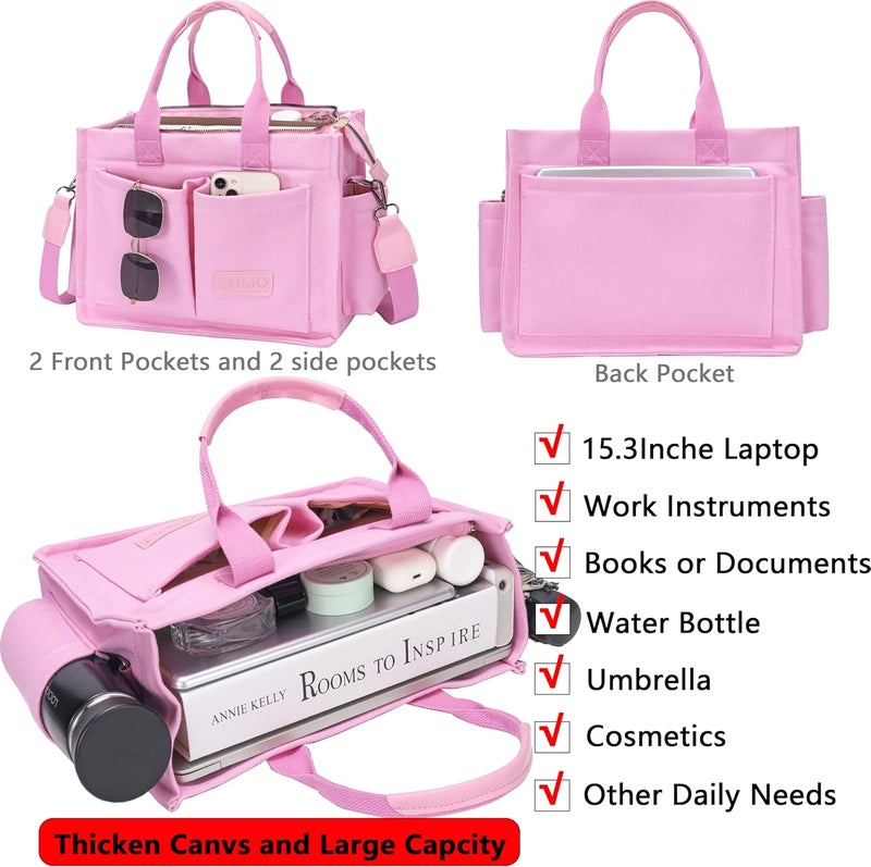 ZHMO Canvas Tote Bag for Women,Women's Bags Crossbody Bags Work Laptop Tote Bag Large Handbags Purse for Travel Nurse Teacher - Image 2